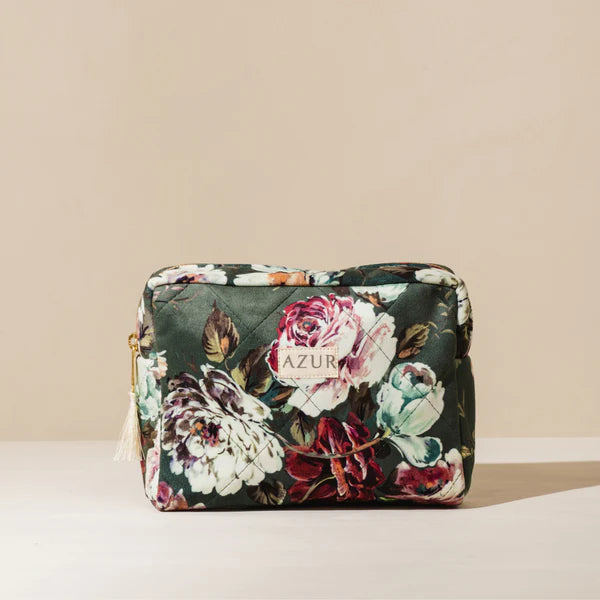 AZUR make-up taske blomstret - grøn