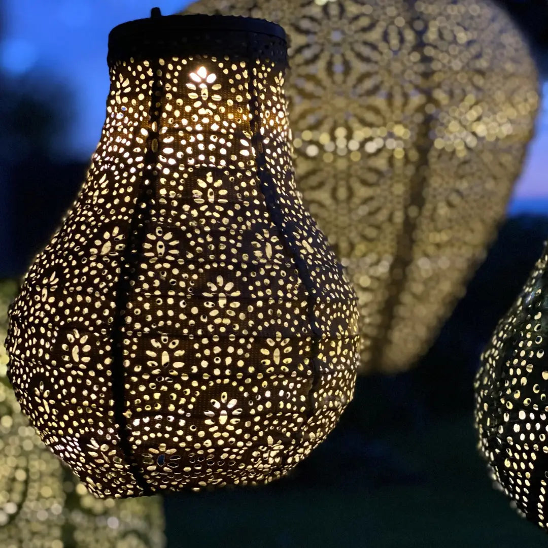 Løgformet solcelle lanterne, Taupe, Ø: 16 cm, H: 20 cm